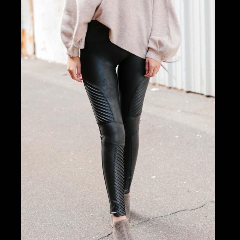 SPANX Faux Leather Moto Leggings Black High Waist